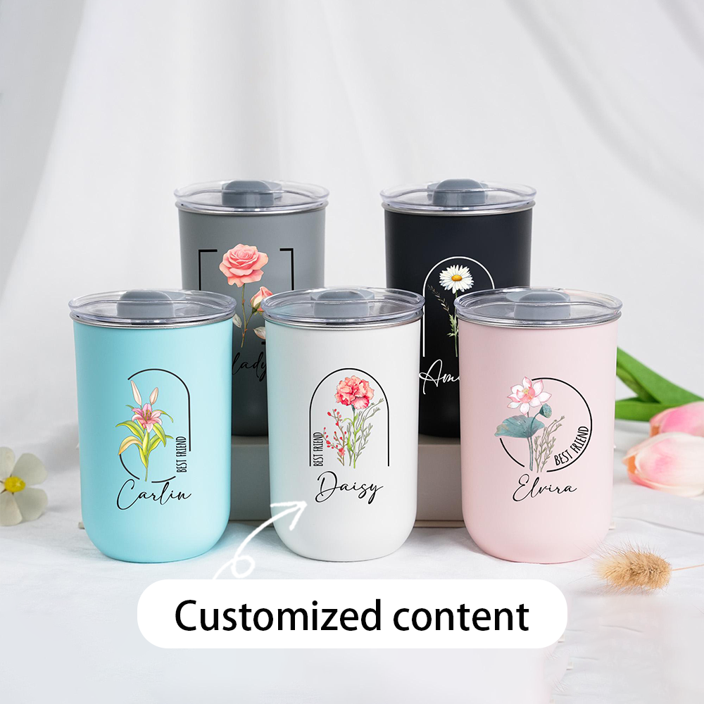 Coffee Equipment With Name - Customizable birthday flower stainless steel water