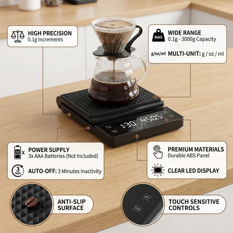 3kg/0.1g Coffee Scale with Tim - Scale Drip Timer review and price